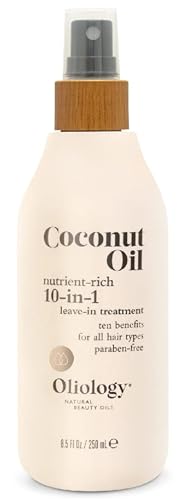 Oliology Coconut Oil 10-in-1 Multipurpose Spray - Leave in Treatment for All Hair Types Detangles, Controls Frizz, Hydrates & Moisturizes & Paraben Free (8.5 oz)