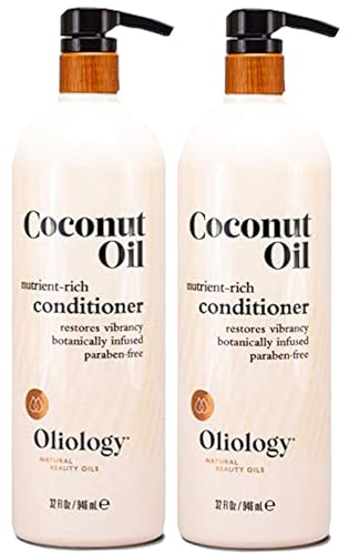 Oliology Coconut Oil Conditioner - Natural Coconut Oil Conditioner Helps Restore Damaged, Lifeless Hair Provides Intense Shine Restores Lost Moisture & Paraben Free (32 oz/2 Pack)